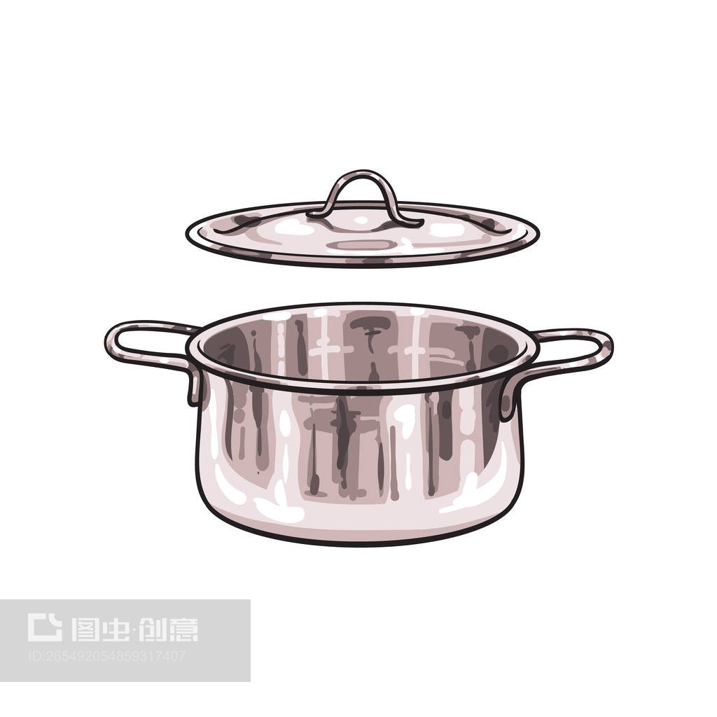 矢量金屬鉻鍋素描卡通孤立vector metal chrome pot sketch cartoon isolated